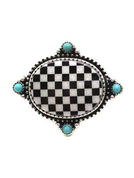 Checkered Round Cuff Ring for wholesale by Snowing West