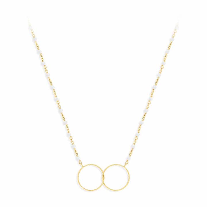 Dubbele ronde gouden zilveren en witte maansteen ketting voor wholesale door ORUS BIJOUX