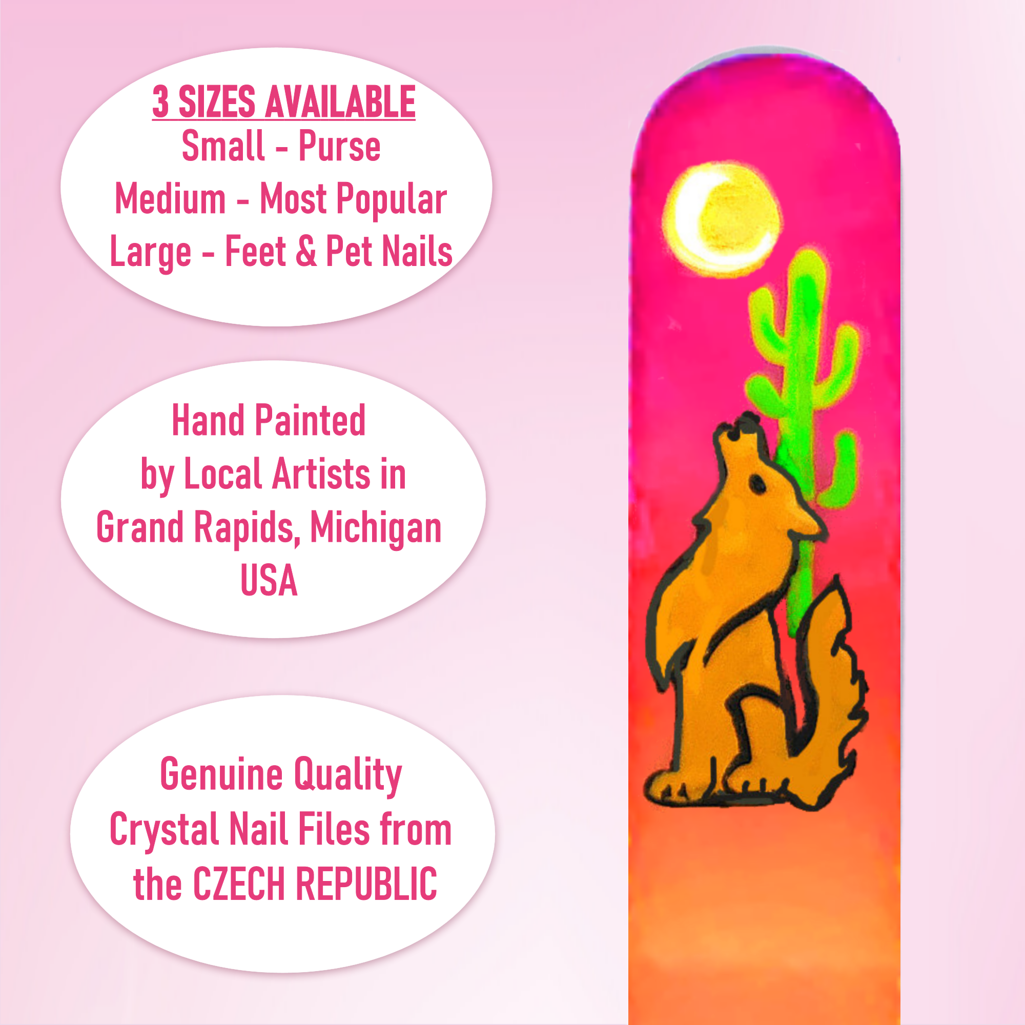 Classy Nail Files – Großhandel Nagelfeile – Kojotenmond-Kaktus Südwestfarbe handbemalte Nagelfeile4