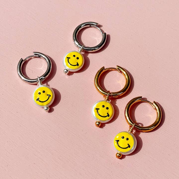 Vegan Pearl Smile Hoop Earrings for wholesale by Lucent Studios Ltd