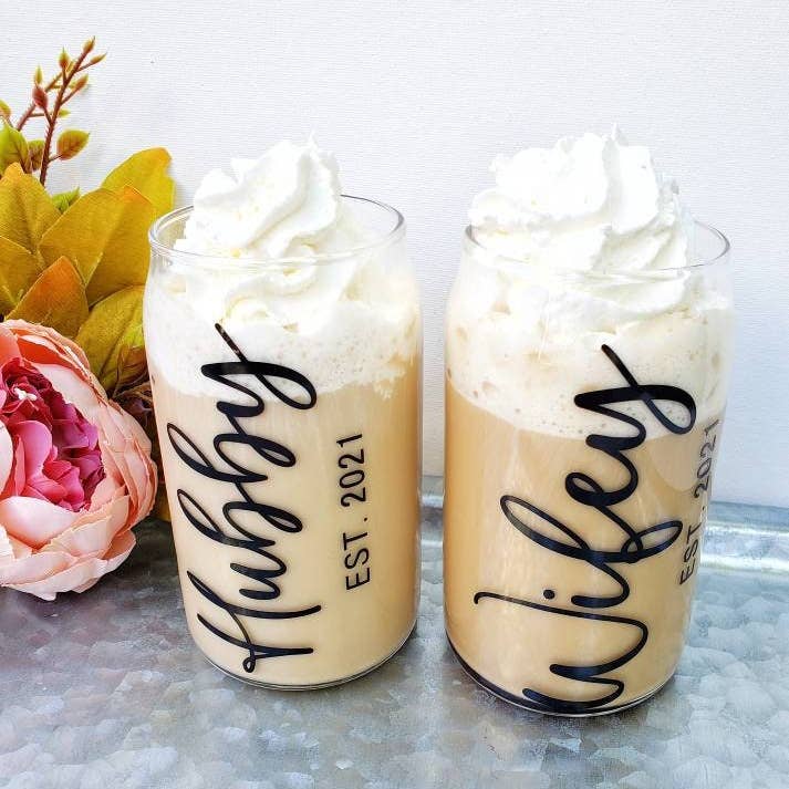 Superior Sweet Water - Wholesale Drinking glass/cup - Mr. and Mrs. Cup Set, Hubby And Wifey Cup, Personalized Wedding Gift, Bridal Shower Gift, Couples Gift, Couples Glass Set, Beer Can Glass3