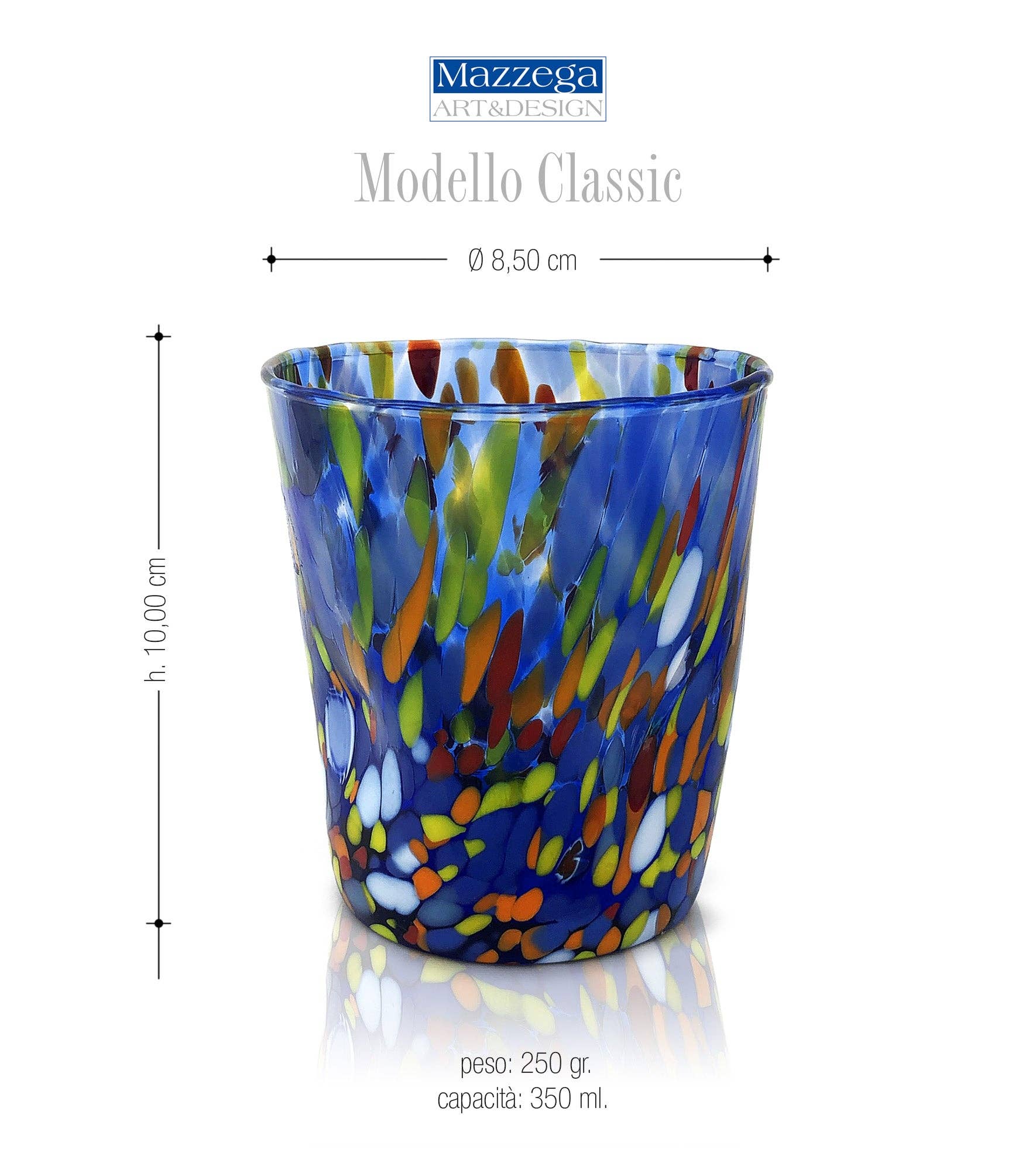 Mazzega Art & Design – wholesale Dricksglas och koppar – Färgade glas, ”The Colors of Murano” tumlar, modell Classic1