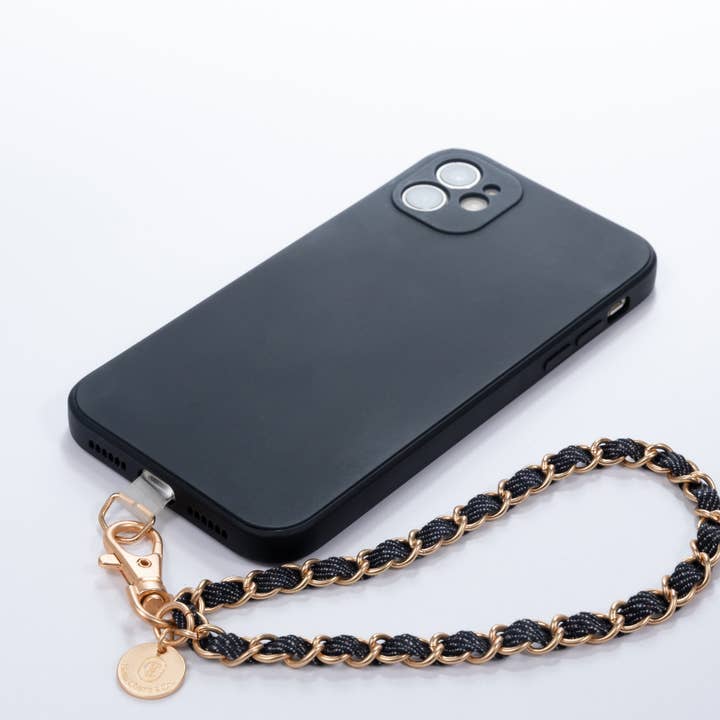 Dark Denim x Matte Gold Phone Wristlet for wholesale by Miami Chains & Co.