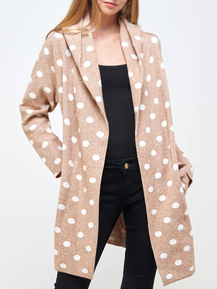 ST# FCL1057SW Polka dot hood premium sweater cardigan for wholesale by OLIVE MAUVE