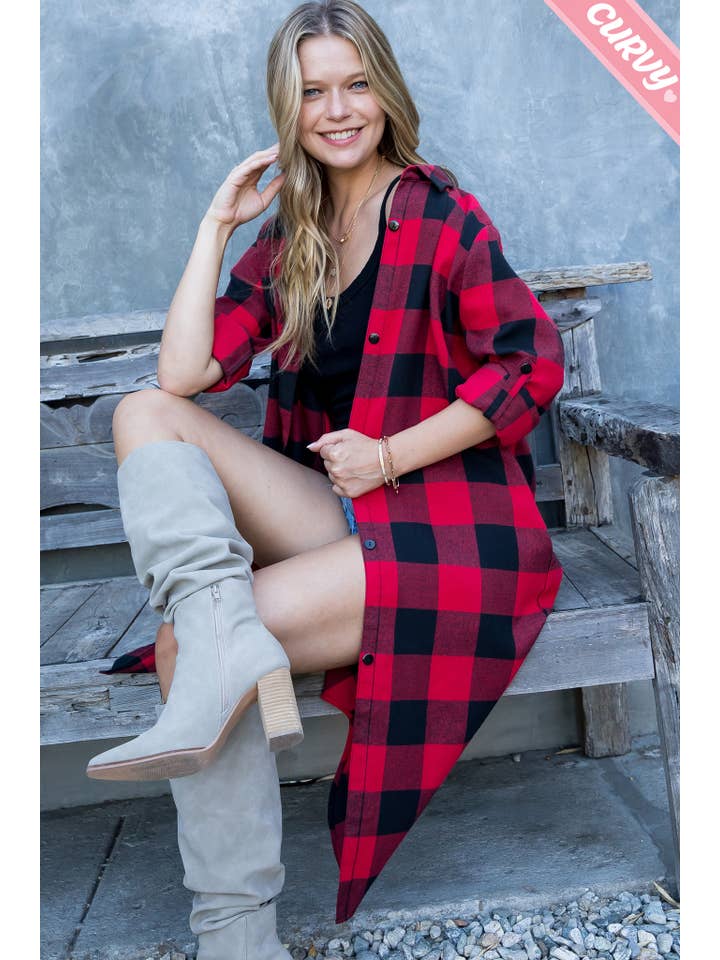 Sweet Lovely by Jen - Wholesale Button Down Shirt - Women's - SW2012PL PLAID BUTTON UP LONG SHIRT13