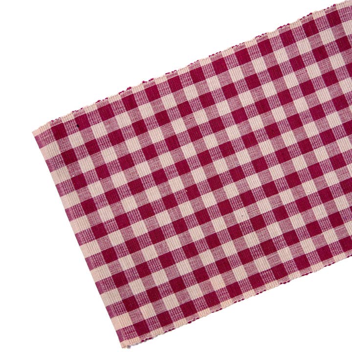 Table Runner Ribbed - Burgundy Check for wholesale by Accent Linen