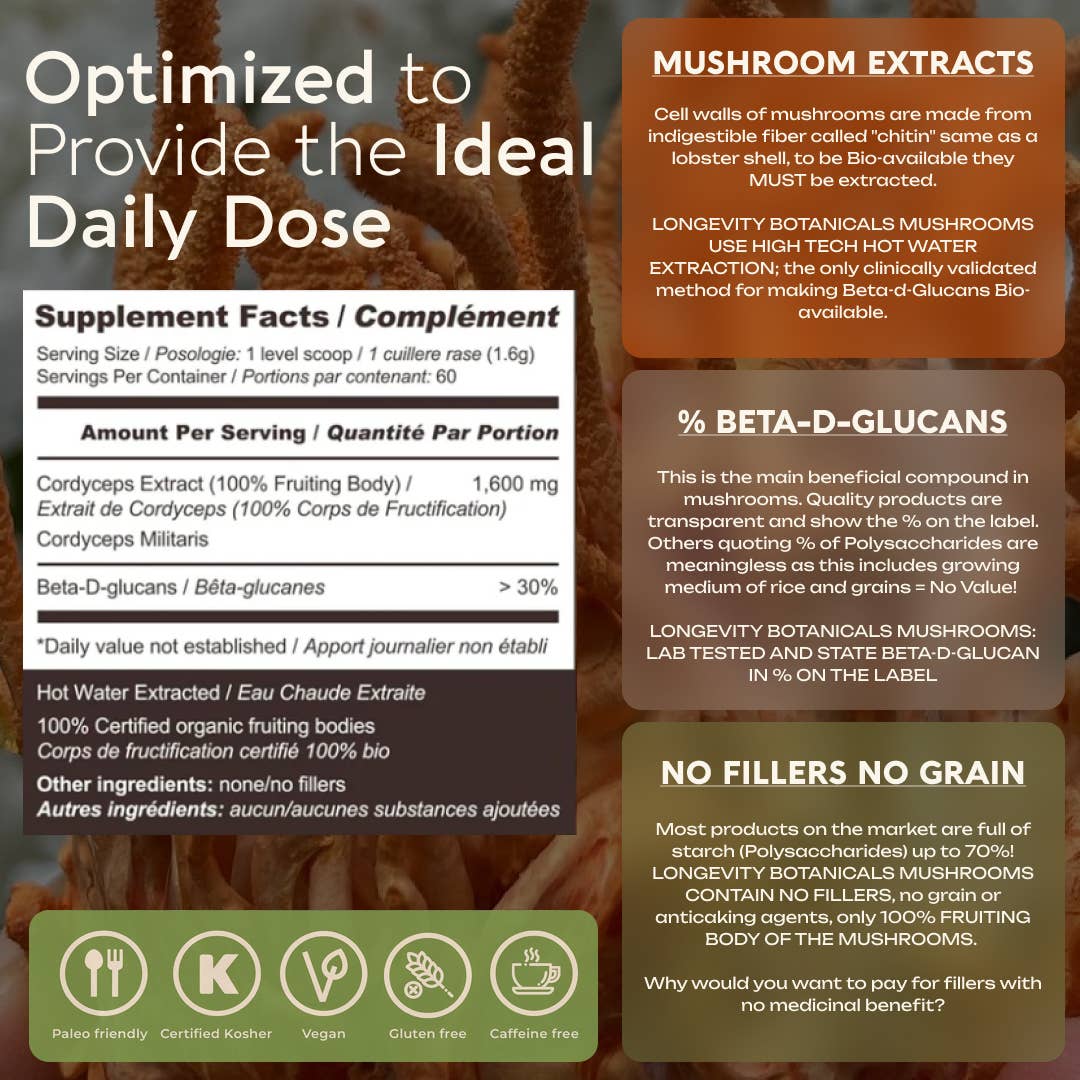 Longevity Botanicals - Vente Poudres protéinées/superaliments - Poudre de Cordyceps Bio 100g : Complément pour l'Énergie et le Soin des Poumons7