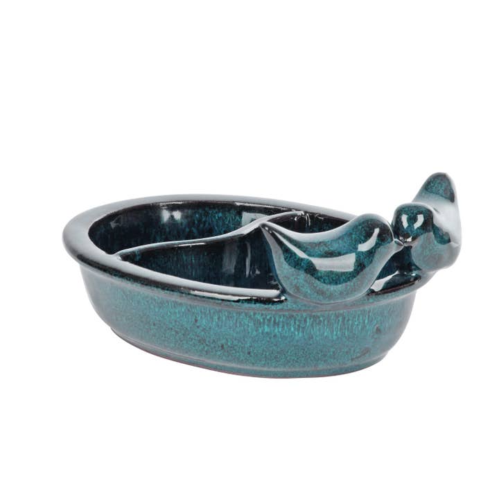 Esschert Design USA - Vente Bain pour oiseaux - Baignoire/mangeoire ronde avec oiseaux, céramique1