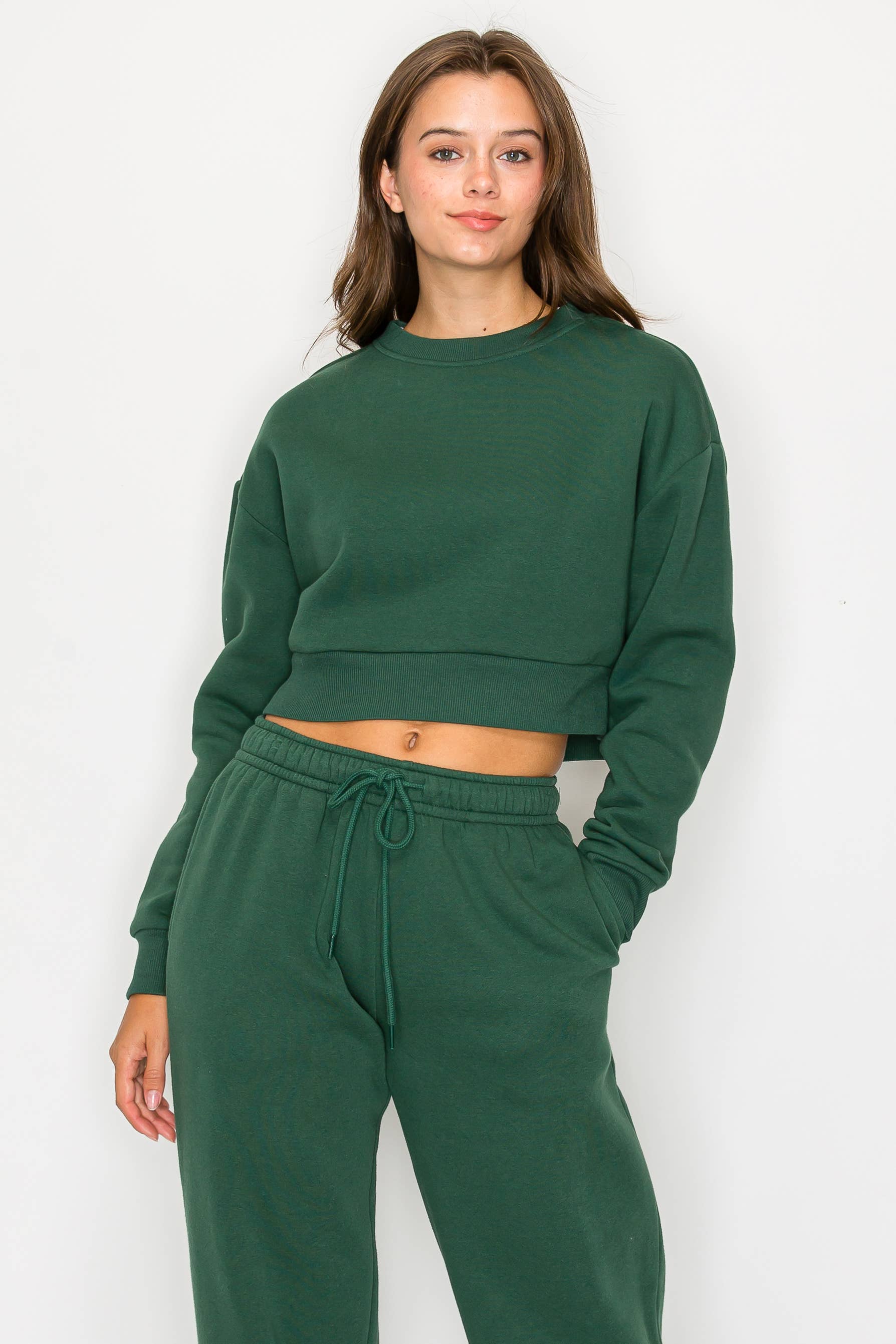 Color 5 - Wholesale Sweatshirt - Women's - Solid color fleece lined cropped basic pull over sweatshirt 10