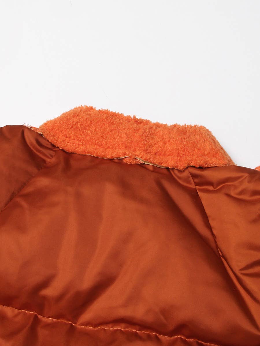 Alaranjado Jaqueta Puffer com Pelúcia e Ombreiras Feminina JK004 para venda a revendedores na Faire12