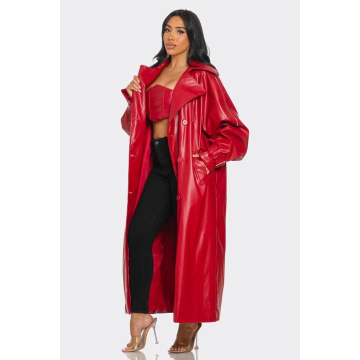RED TRENCH COAT AND BUSTIER SET for wholesale on Faire