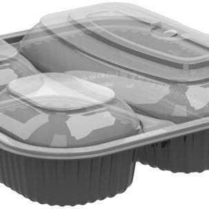 EcoQuality - Wholesale Food Storage Container - 8″ Square 3 Compartment Container Black Base with Clear Lid