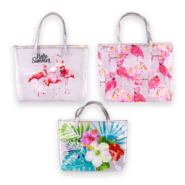 Accentra - Wholesale Tote Bag - Women's - Beach Bag / Shopper Transparent With Tropical Print