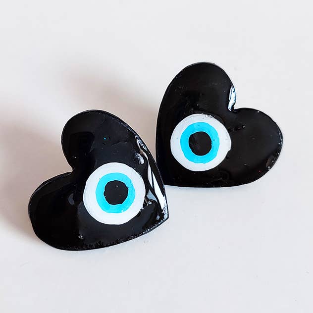 Eye evil earrings black, turkish eye, handmade earrings for wholesale by Chunchitos