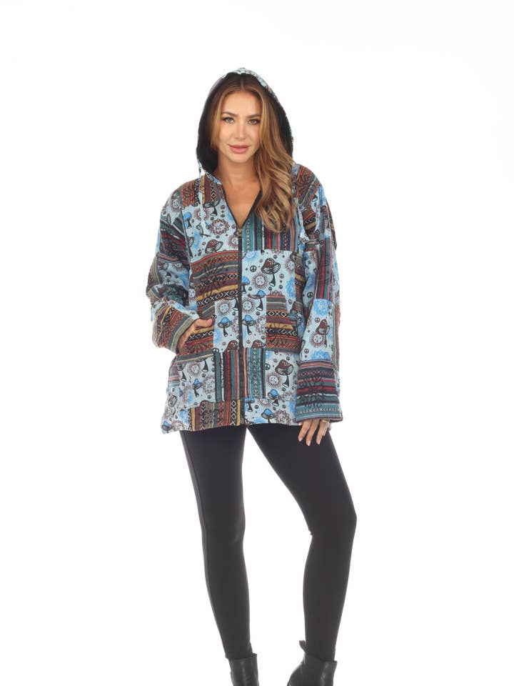 Giacca con cappuccio e zip con fodera in pile di cotone a forma di fungo D579 per la vendita all'ingrosso da parte di Rising International Inc