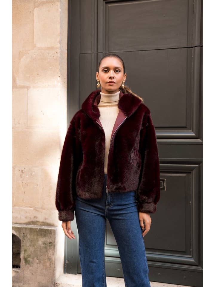 Attentif Paris - Wholesale Fur/Faux Fur Coat - Women's - Short coat with hood in faux fur with braided details22