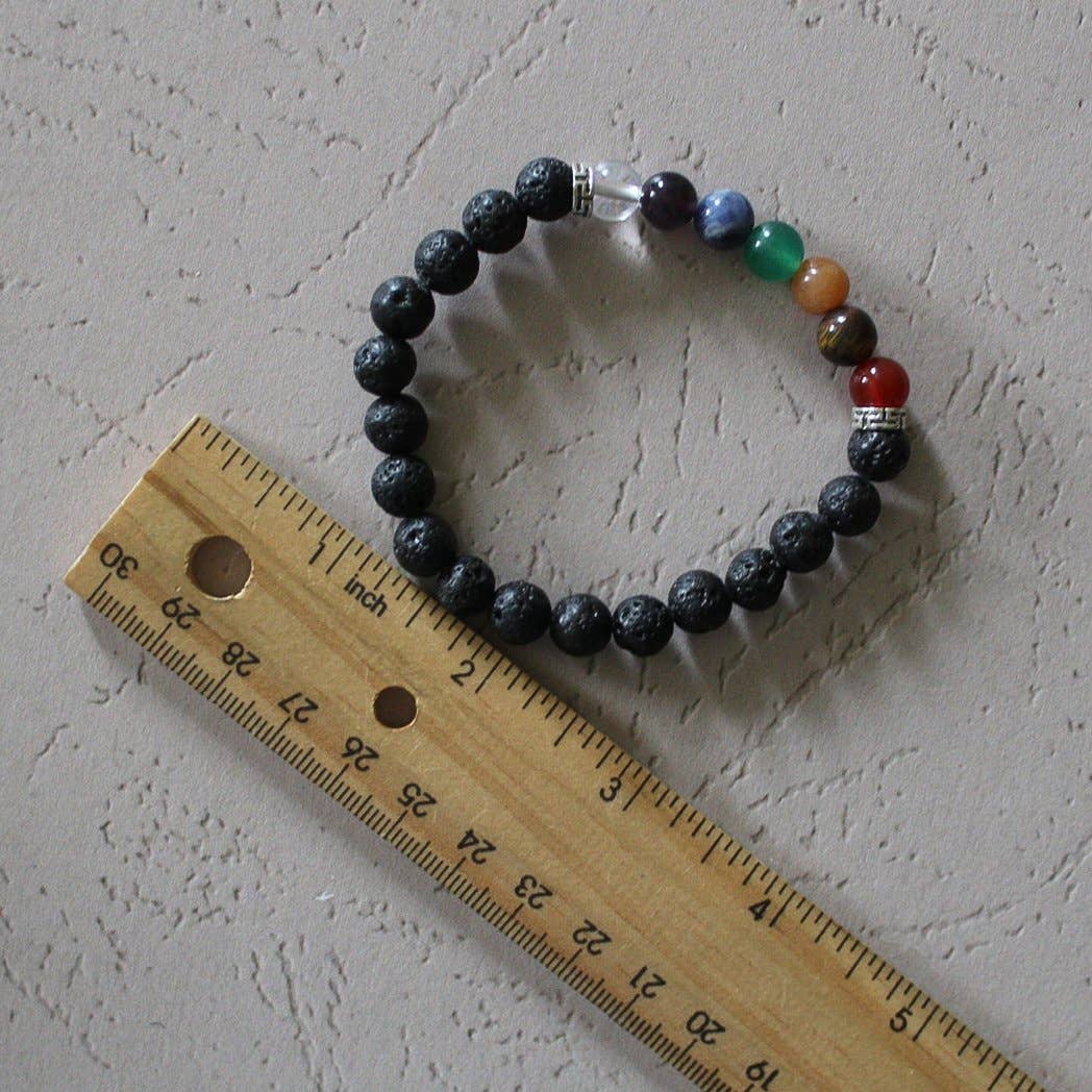 Pebble House - Wholesale Beaded Bracelet - Seven Chakra Bracelet with Lava Beads 8mm (Crystals & Stones3