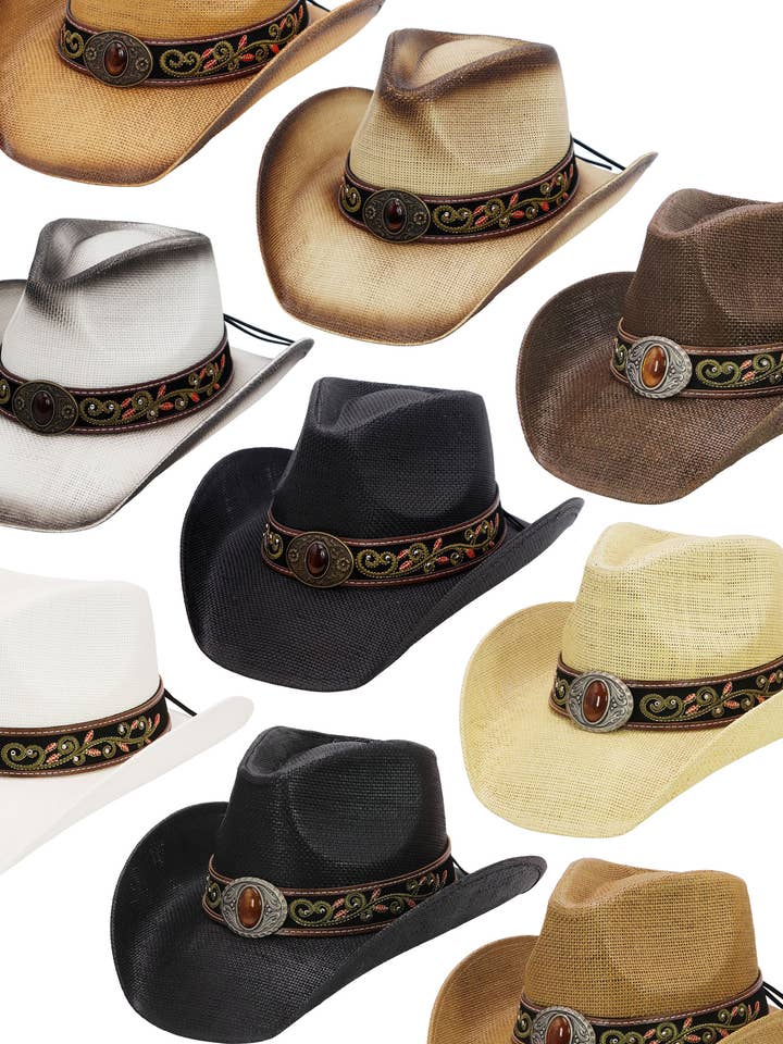 Bronzeret ravfarvet concho blomsterbælte cowboyhat for engroshandel hos Cap Zone