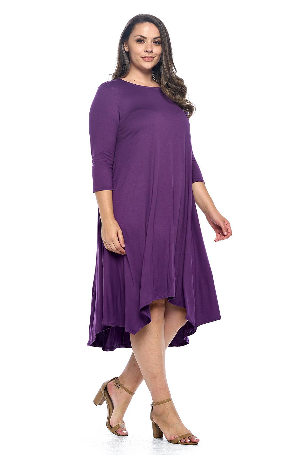 Allium - Wholesale Dress - Women's - Asymmetric Hem Midi Dress Plus Size3