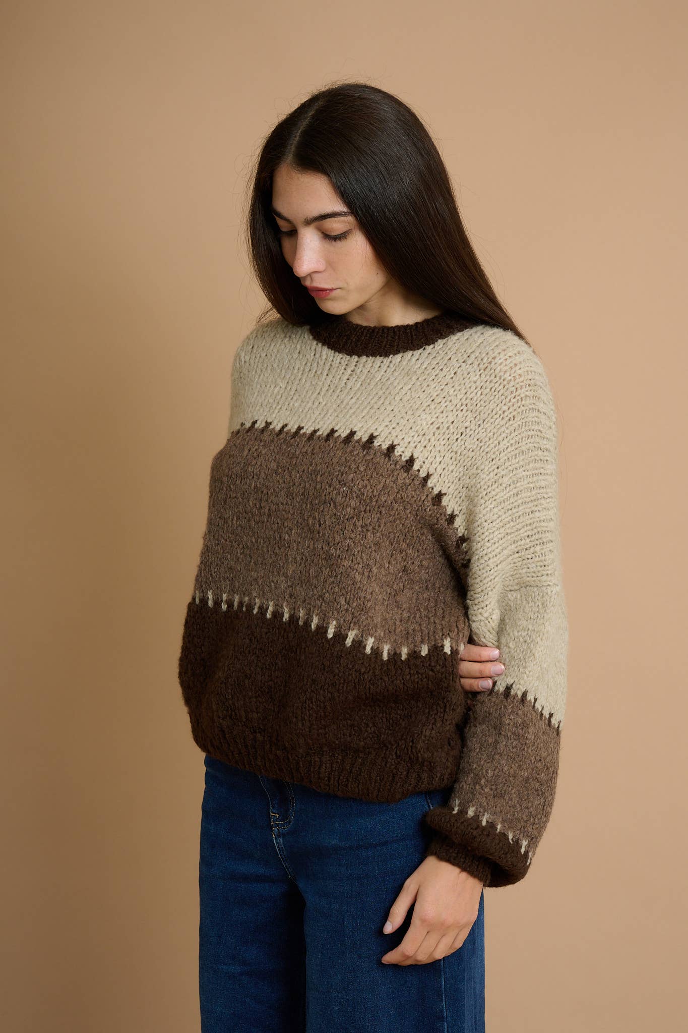 AMELÉ - Wholesale Knit Sweater - Women's - Color block sweater1