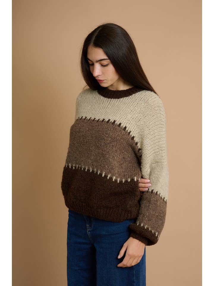 AMELÉ - Wholesale Knit Sweater - Women's - Color block sweater1