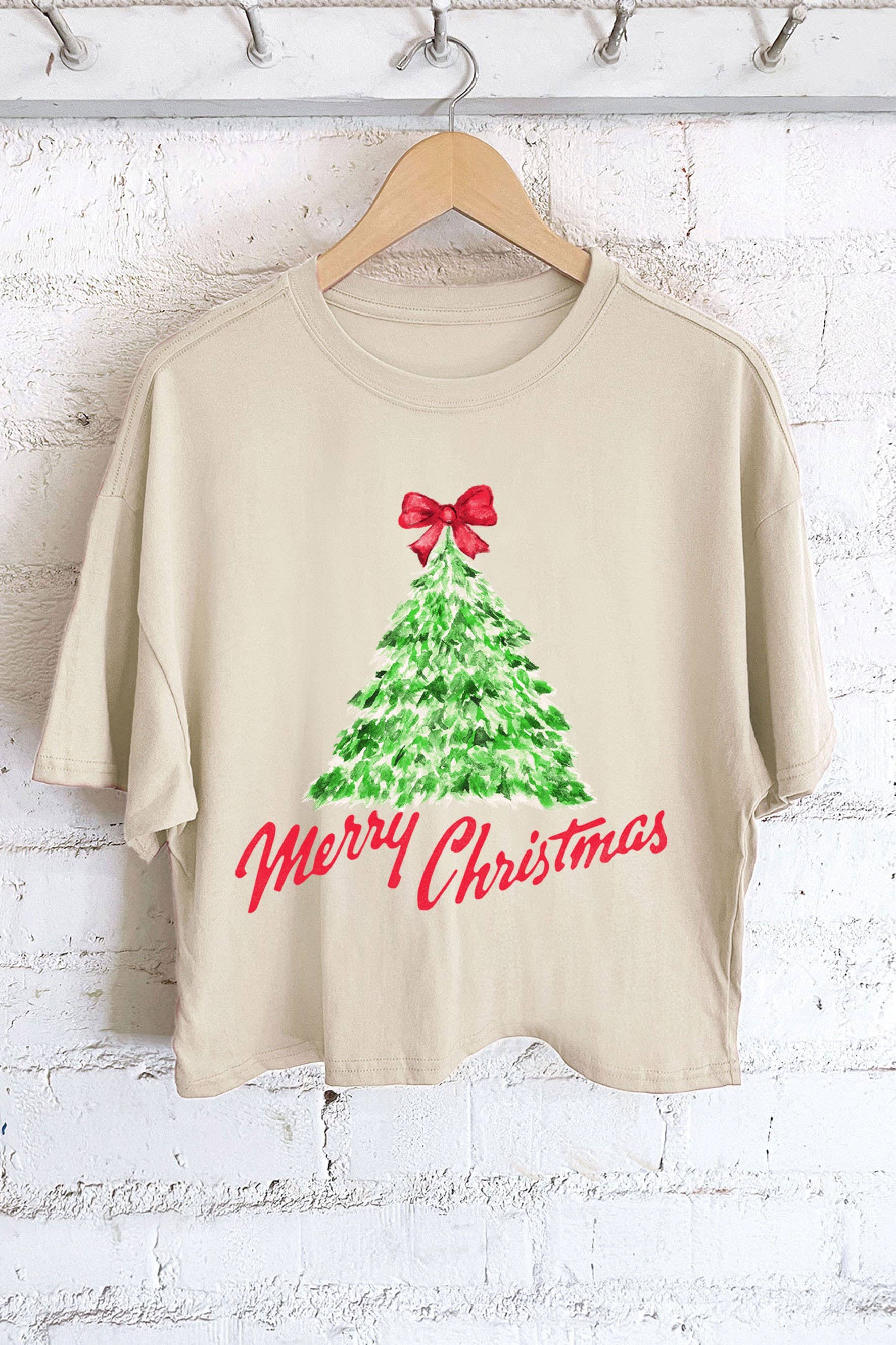 Rustee Clothing – Engroshandel T-shirt med print - Dame – GRAFISK LANG CROP TOP MED JULETRÆ5