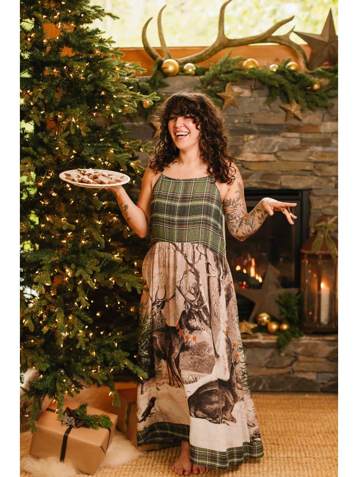 Market of Stars (USA) - Wholesale Dress - Women's - Winter Wish Bohéme Long Maxi Slip Dress w/ Christmas Deer13