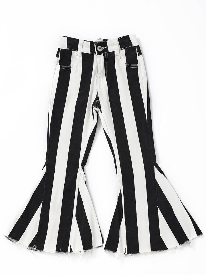 Black White Stripe Girls Flare Jeans for wholesale by sassy kids palace