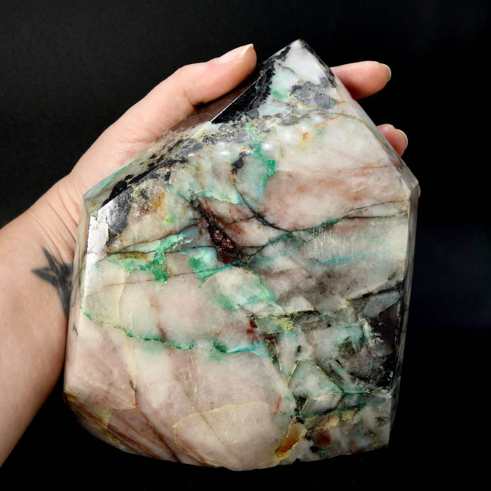 Caspar Curiosities - Wholesale Spiritual Stone/Crystal - XL 5.6LB Phoenix Stone Ajoite Malachite Quartz Crystal Freeform Tower, Messina Mine