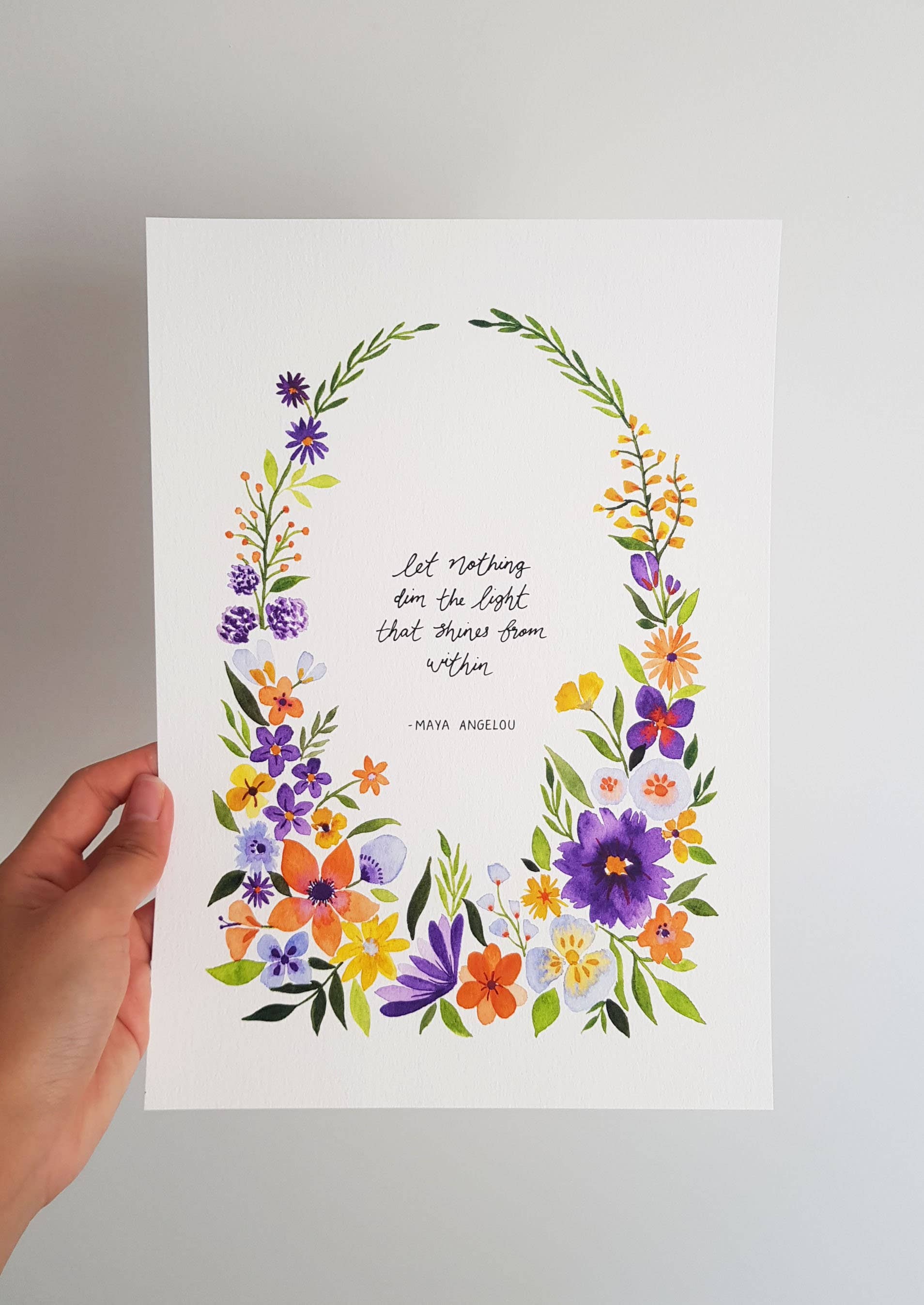 Anna Lau Art - Wholesale Art Print - Maya Angelou A4 Watercolour Floral Art Print3