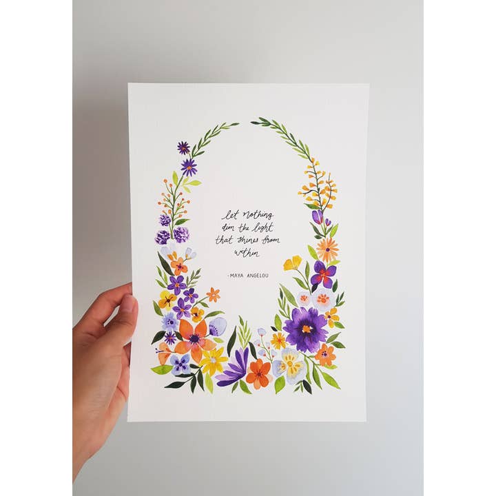 Anna Lau Art - Wholesale Art Print - Maya Angelou A4 Watercolour Floral Art Print3
