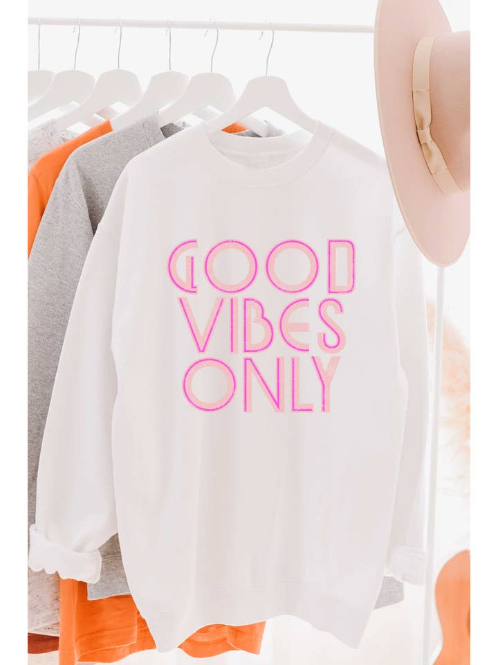 GOOD VIBES ONLY Graphic Sweatshirt and other Purchase Wholesale amanda blu. Free Returns & Net 60 Terms on Faire trending on Faire.