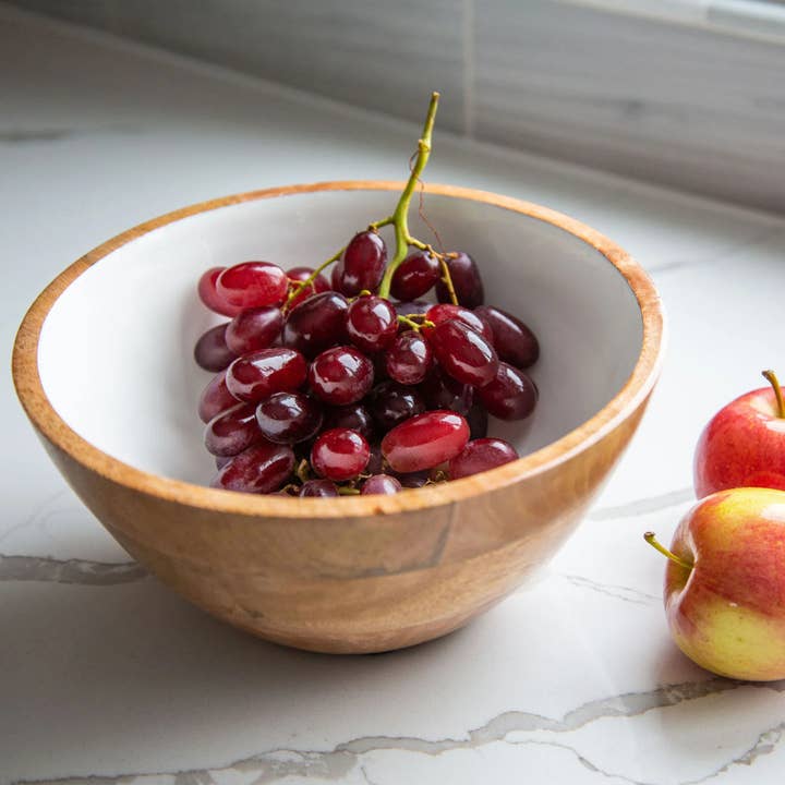 Wood + White Collection Mango Wood Salad/Serving Bowl, Med. for wholesale by Jeanne Fitz