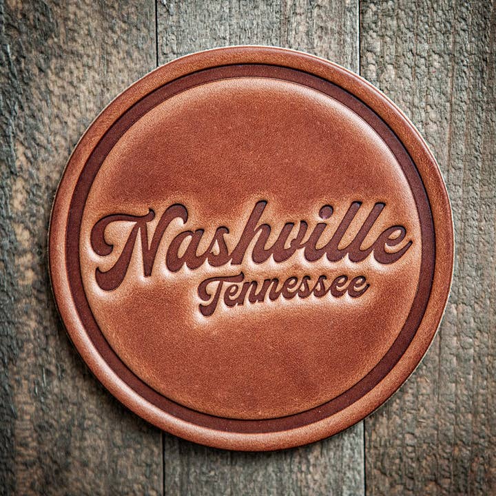 Sottobicchiere in Pelle con Scritta Nashville Tennessee per la vendita all'ingrosso da parte di Sugarhouse Leather