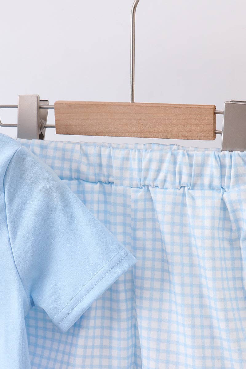 Aspen Rain Boutique - Wholesale Top & Short Set - Kids - Blue golf cart smocked shorts set2