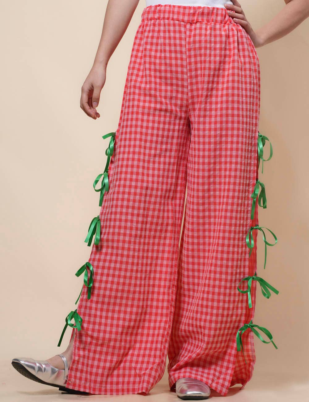 Sweetkama – Großhandel Hose – Damen – Damen Karierte Hose mit Seitenschlitz und Schleife SKP4109412