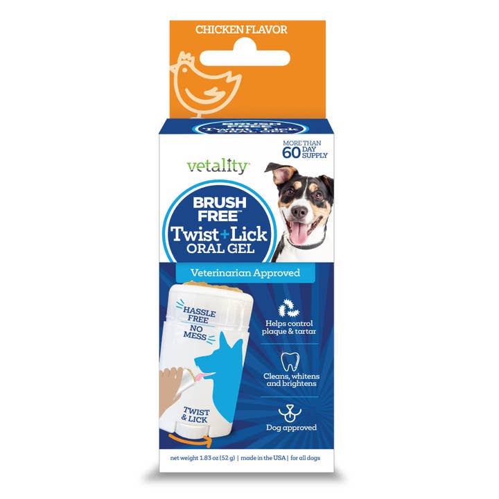 Vetality Brush Free Twist & Lick Dental Gel for Dogs Chicken for wholesale by Pet Palette Distribution