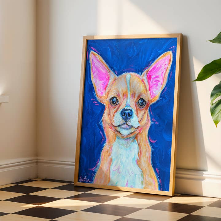 Audra Style - Wholesale Art Print - Chihuahua Dog Art Print, Pet Art, Maximalist Art, Dopamine Decor, Trendy Colorful Wall Poster