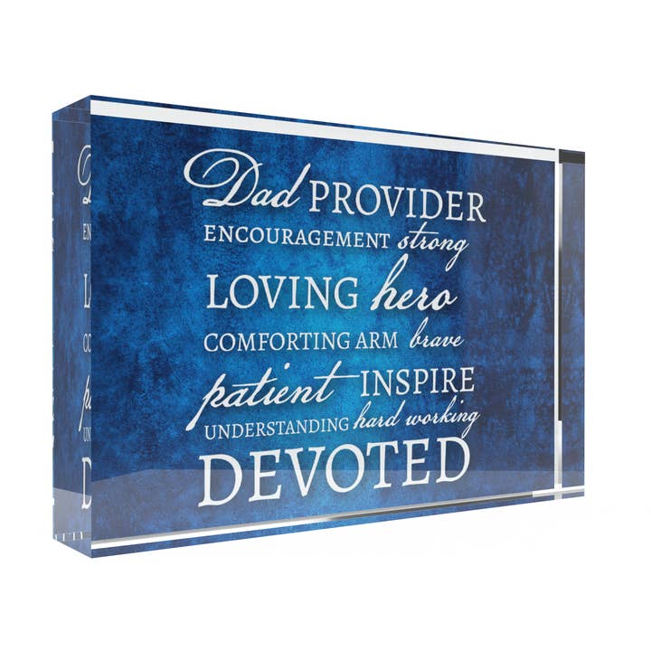 Inspirational Word Art Plaque for Dad, 4x6inch Free-Standing for wholesale by Lifeforce Glass, Inc.
