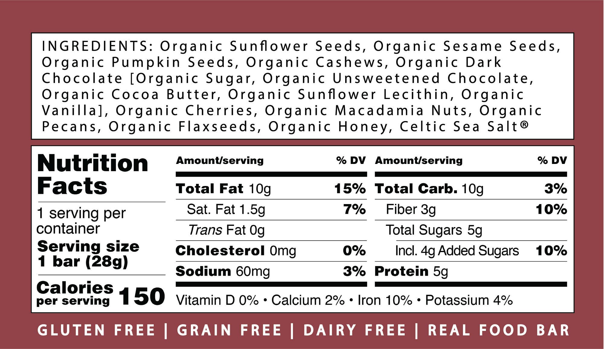 Raw Crunch® - Wholesale Snack Bar - Raw Crunch® - Organic Dark Chocolate Cherry - 12 bars4