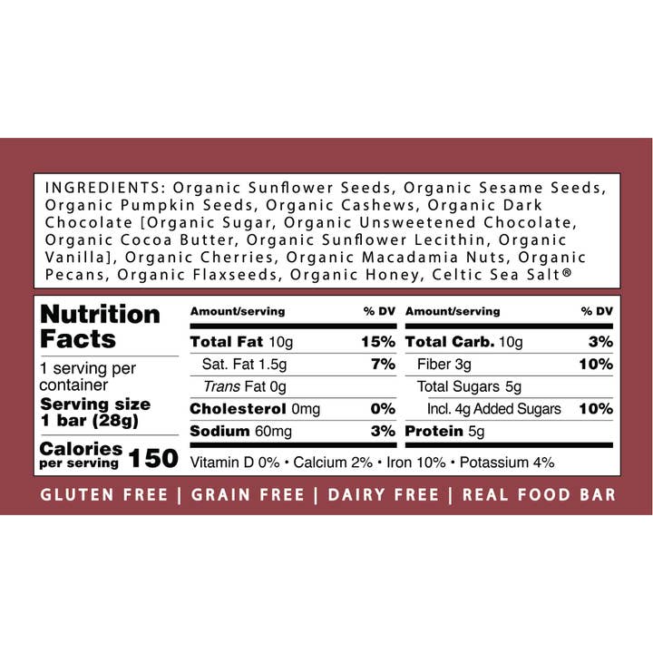 Raw Crunch® - Wholesale Snack Bar - Raw Crunch® - Organic Dark Chocolate Cherry - 12 bars4