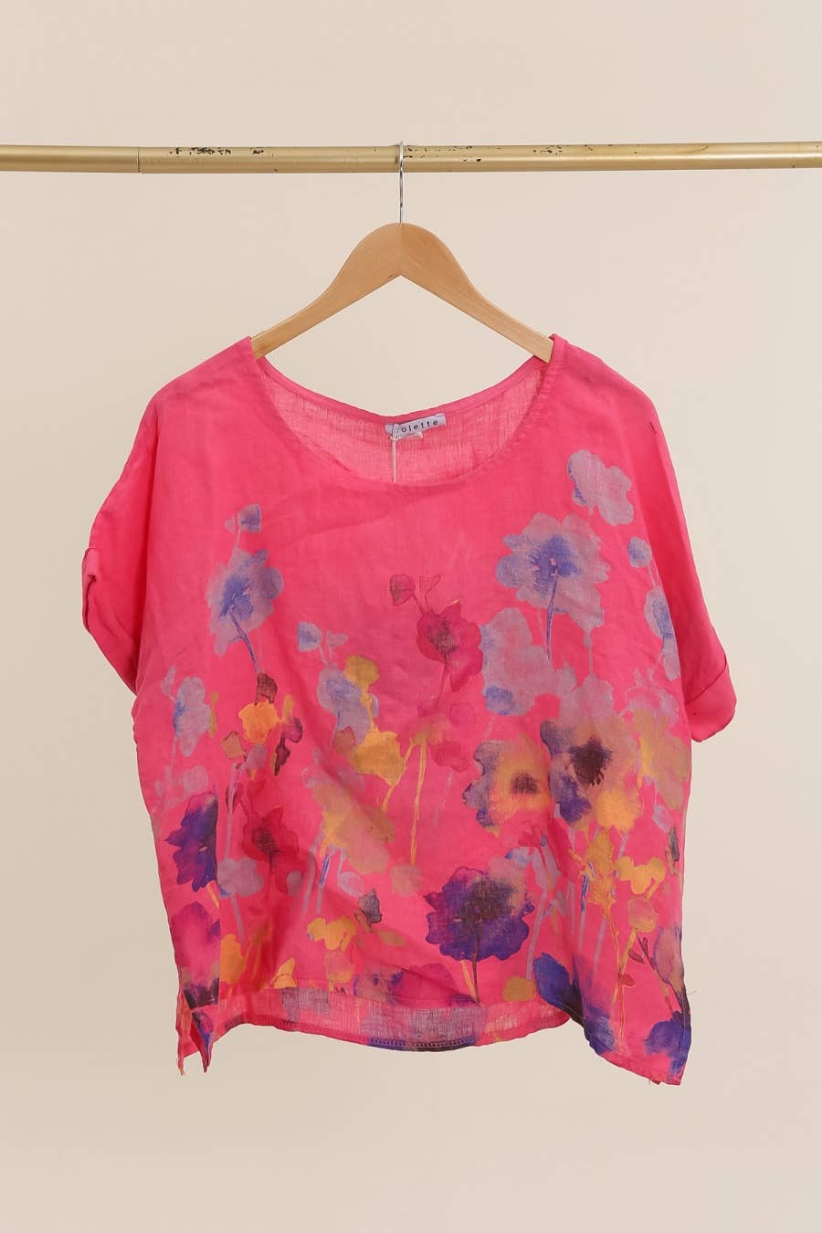 la maison des fibres naturelles – wholesale T-shirt – women's – Round neck printed linen T-shirt 23310 100% LINEN23