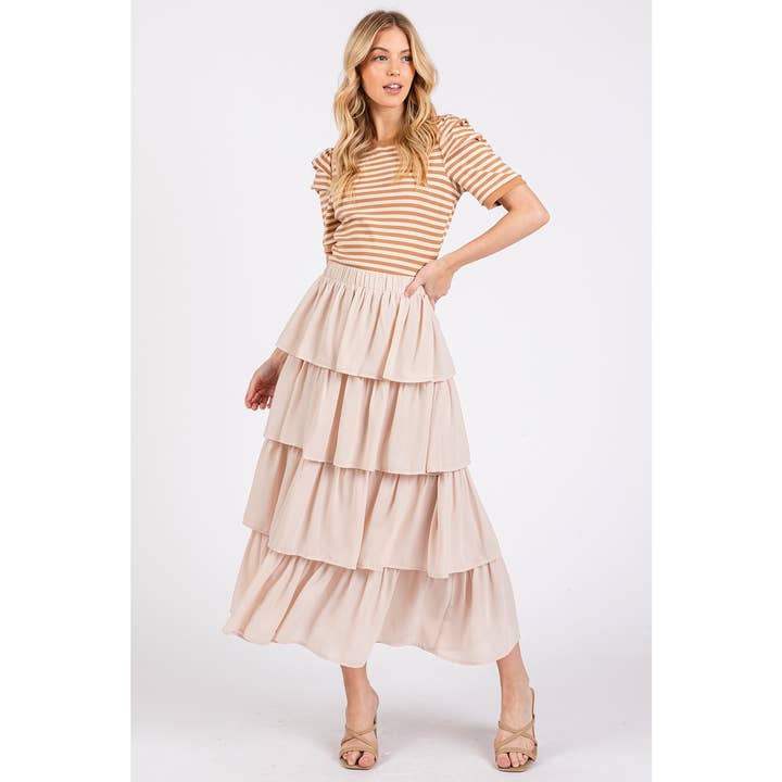 mittoshop – Engroshandel Nederdel - Dame – CHIFFON VOLANT LAGDELT ELASTISK TALJE MIDI NEDERDEL7