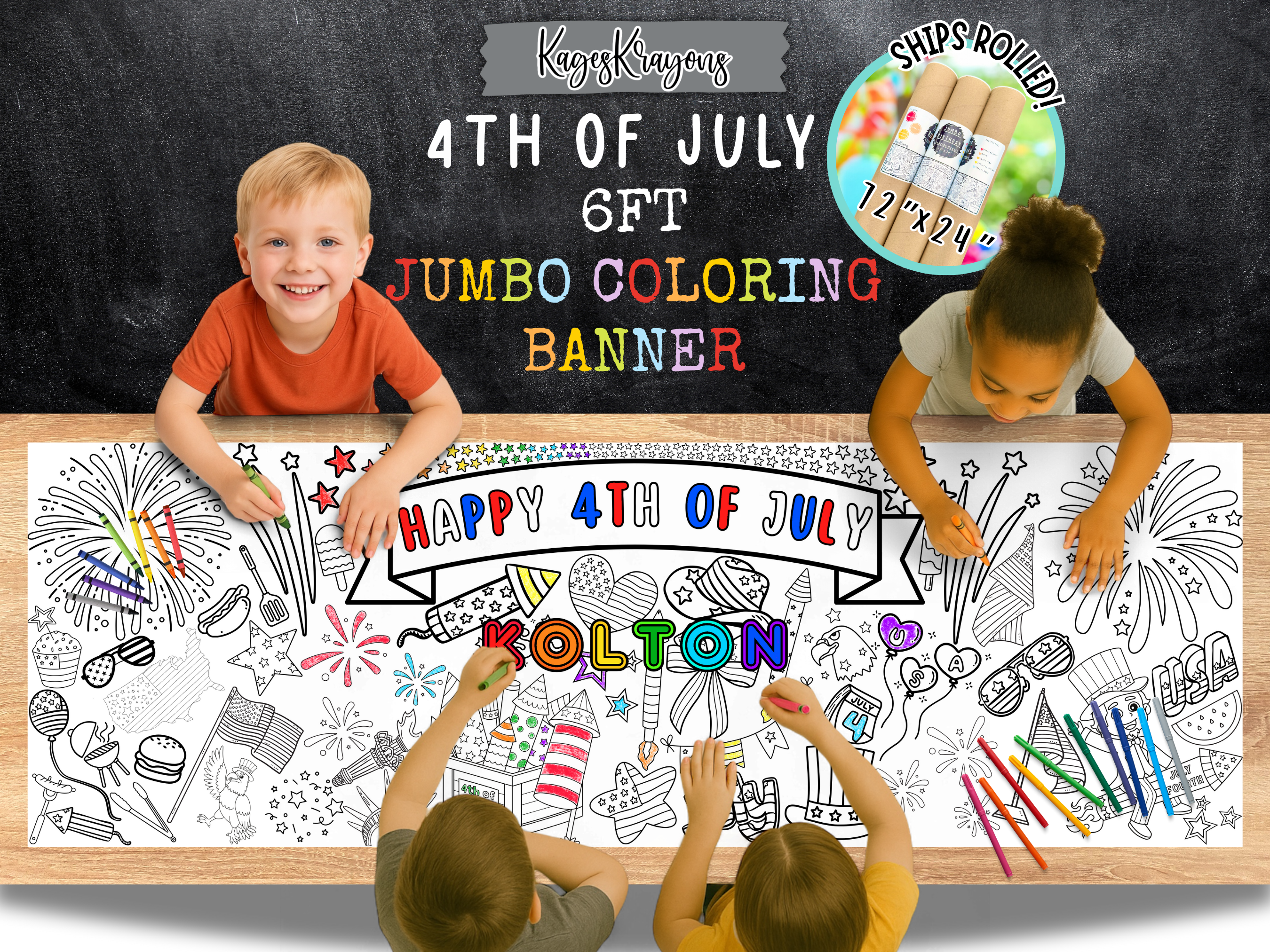 KagesKrayons - Vente Nappe à colorier – enfant et bébé - Bannière de page à colorier du 4 juillet de 6 pieds Couverture de table à colorier1