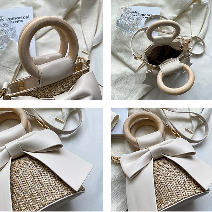 SALINA TRADING INC - Wholesale Crossbody Bag - Women's - Bohemian Style Fashion Bow Woven Straw Bucket Bag2