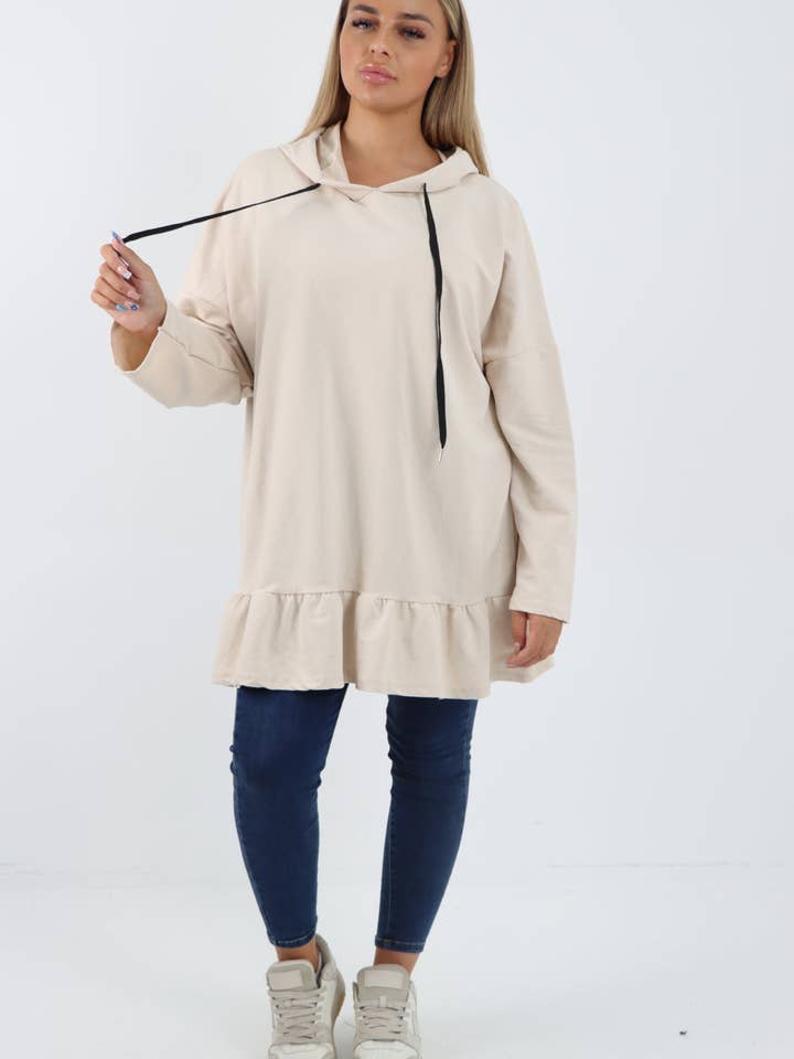 Miss Bold – wholesale Hoodie – Women's – Italian Frill Hem Long Sleeve Hooded Top
