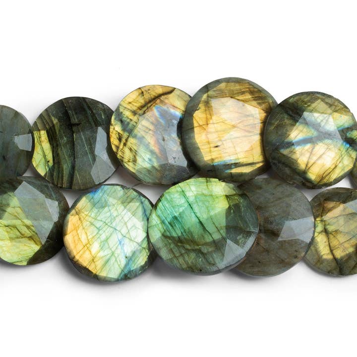 Pièces facettées en labradorite de 13 à 31 mm, 8 pouces, 20 perles, qualité AA pour la vente par The Bead Traders