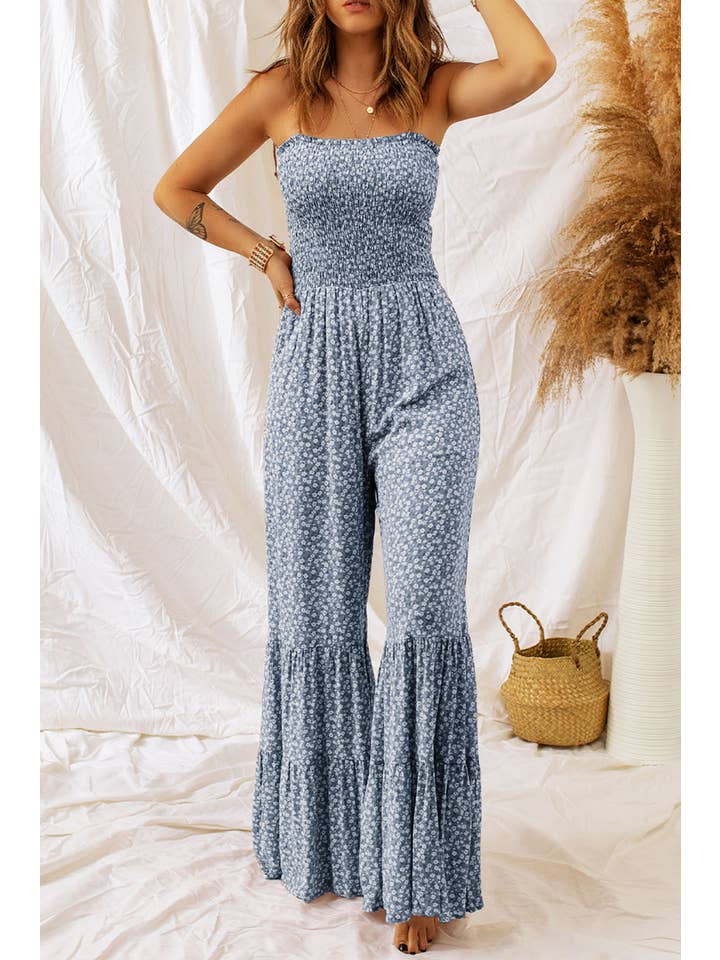 Little Daisy Closet - Wholesale Jumpsuit - Women's - Straps Smocked Bodice Wide Leg Floral Jumpsuit3
