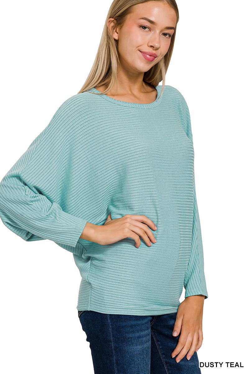 42POPS - Wholesale Knit Sweater - Women's - `.Ribbed Batwing Long Sleeve Boat Neck Sweater0