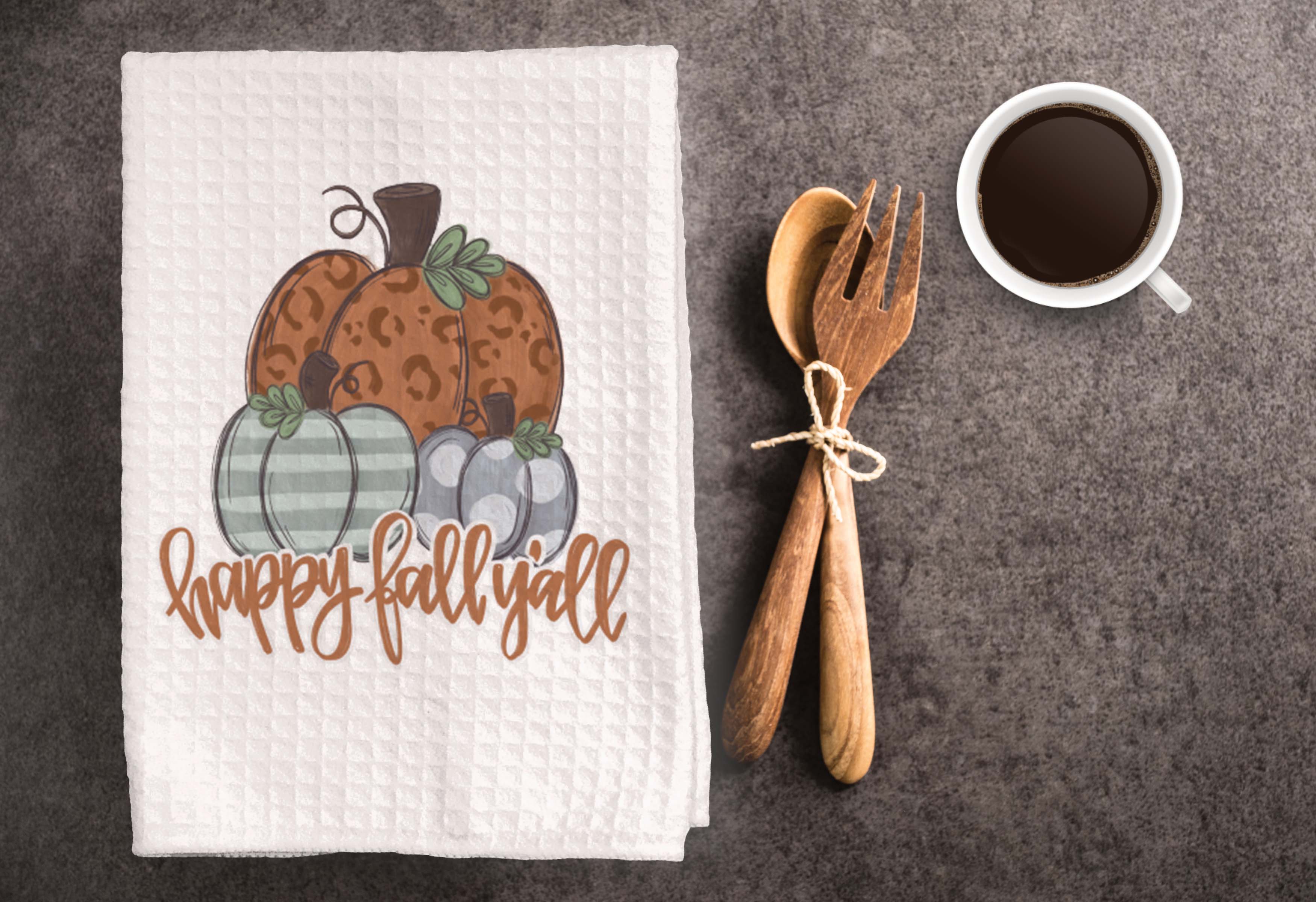 Canary Road - Vente Torchons - Serviette de cuisine Happy Fall, serviette à vaisselle citrouille, décor d'automne1